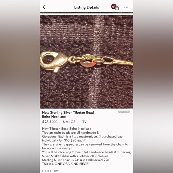 Sterling Silver Tibetan Bead Boho Necklace - Picture 9 of 9